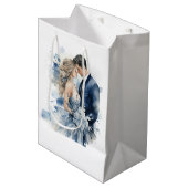 Sac Cadeau Moyen Mariage floral d'encre bleu poussiéreux (Devant Angle)