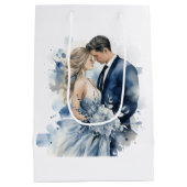 Sac Cadeau Moyen Mariage floral d'encre bleu poussiéreux (Dos)