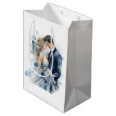 Sac Cadeau Moyen Mariage floral d'encre bleu poussiéreux (Dos Angle)