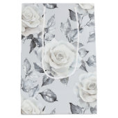 Sac Cadeau Moyen Mariage floral gris argenté chic blanc (Dos)