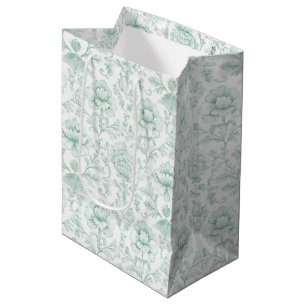 Sac Cadeau Moyen Mariage Floral Menthe Chic Blanc Pêche