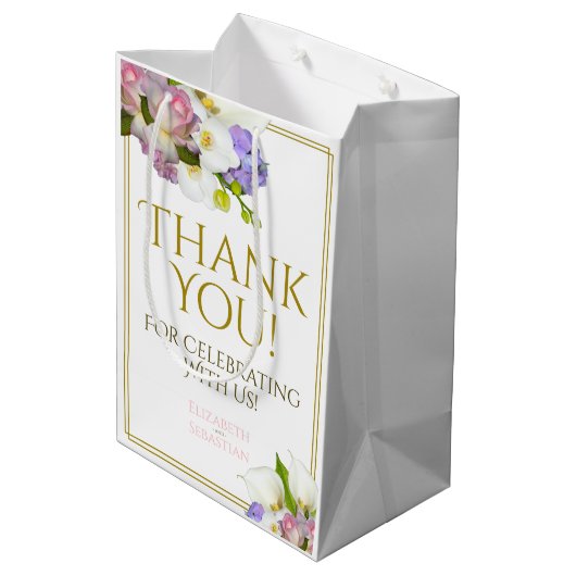 Sac Cadeau Moyen Mariage Floral Pastel Spring Rose & Or (Dos Angle)