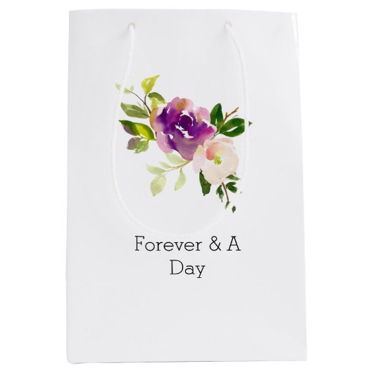 Sac Cadeau Moyen Mariage floral rose de Bourgogne (Devant)
