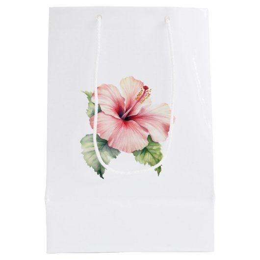 Sac Cadeau Moyen Mariage Floral Tropical Hibiscus Rose (Dos)