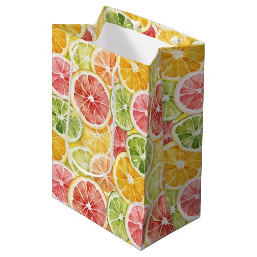 Sac Cadeau Moyen Mariage Fruité Rose Orange Vert Saumon (Devant Angle)