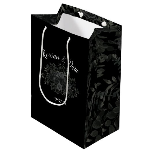 Sac Cadeau Moyen Mariage gothique Rose noir (Devant Angle)