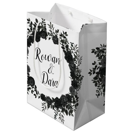 Sac Cadeau Moyen Mariage gothique Rose noir blanc (Dos Angle)