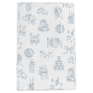Sac Cadeau Moyen Mariage illustré à main lunaire dessiné bleu