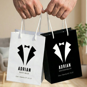 Sac Cadeau Moyen Mariage Minimaliste Meilleur Témoin Nom Blanc