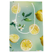 Sac Cadeau Moyen Mariage moderne citron bleu floral script (Devant)