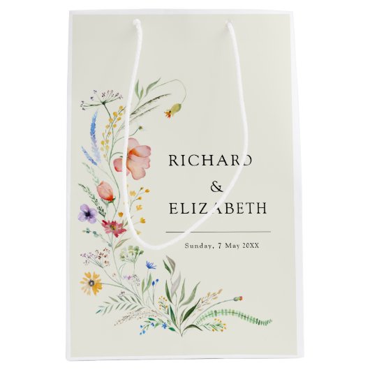 Sac Cadeau Moyen Mariage moderne Fleur sauvage minimal élégant (Devant)