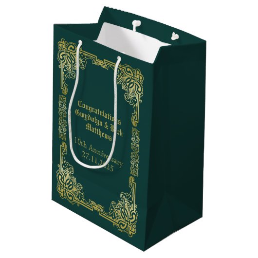Sac Cadeau Moyen Mariage Monogramme Classic Gold Frame Dark Green (Dos Angle)