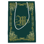 Sac Cadeau Moyen Mariage Monogramme Classic Gold Frame Dark Green (Devant)