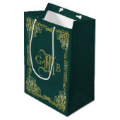Sac Cadeau Moyen Mariage Monogramme Classic Gold Frame Dark Green (Devant Angle)