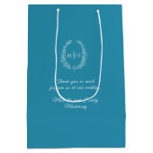 Sac Cadeau Moyen mariage monogramme turquoise de couronne ovale feu (Dos)