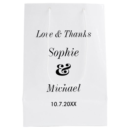 Sac Cadeau Moyen Mariage Noir Blanc Classique Simple (Dos)