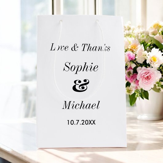 Sac Cadeau Moyen Mariage Noir Blanc Classique Simple