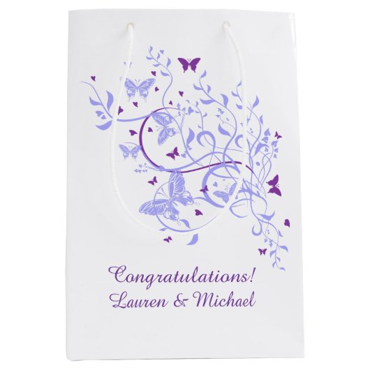Sac Cadeau Moyen Mariage pourpre bleu de papillon (Devant)