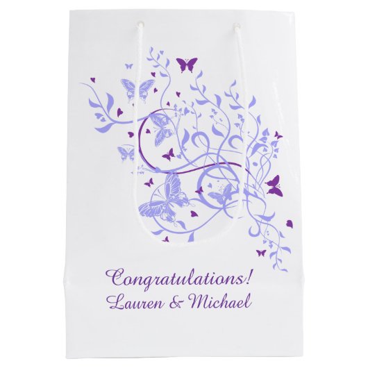Sac Cadeau Moyen Mariage pourpre bleu de papillon (Dos)