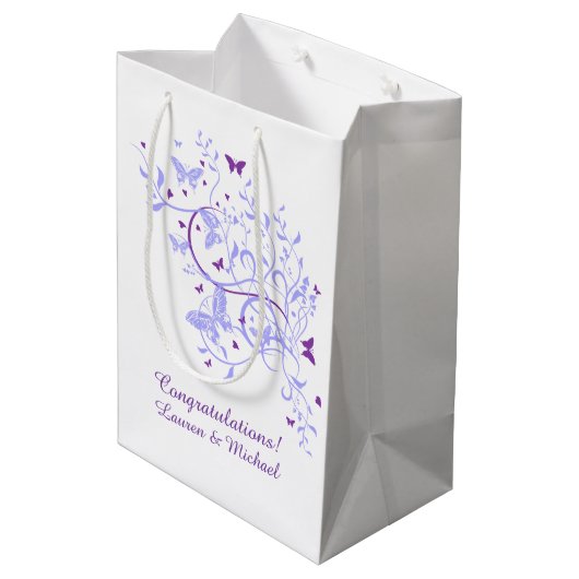 Sac Cadeau Moyen Mariage pourpre bleu de papillon (Dos Angle)