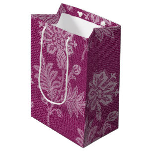 Sac Cadeau Moyen Mariage Robe Florale en Dentelle Vin de Bourgogne