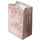 Sac Cadeau Moyen Mariage rose or pailleté rose scintillant (Devant Angle)
