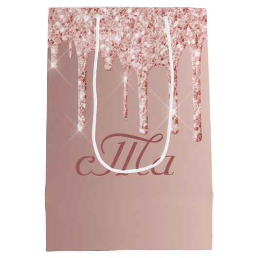 Sac Cadeau Moyen Mariage rose or pailleté rose scintillant (Dos)