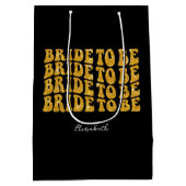 Sac Cadeau Moyen Mariée à être Texte Paillettes Or avec Nom, Noir (Dos)