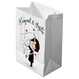 Sac Cadeau Moyen Mariée et chambre avec les Coeurs rouges