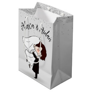 Sac Cadeau Moyen Mariée et chambre en Confetti Argent