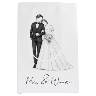 Sac Cadeau Moyen Mariée et marié Couple de mariés Art