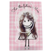 Sac Cadeau Moyen Mariée Fille Stick Figure avec Bouquet (Devant)