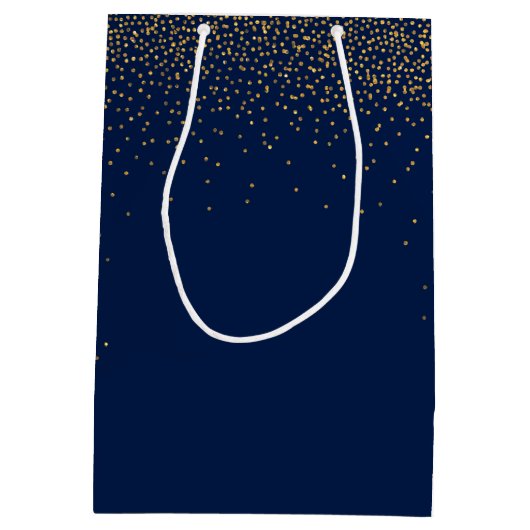 Sac Cadeau Moyen Marine Blue & Glam Gold Confetti Mariage Faveur (Dos)
