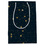 Sac Cadeau Moyen Marine Blue & Gold Stars | Noël (Devant)
