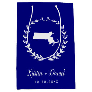 Sac Cadeau Moyen Marine Blue Massachusetts Carte Mariage Welcome Sw