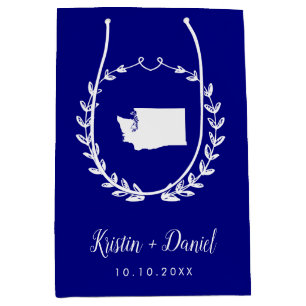 Sac Cadeau Moyen Marine Blue Washington Map Mariage Welcome Swag