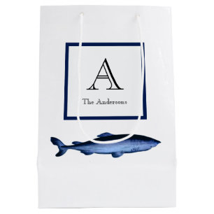 Sac Cadeau Moyen Marine côtière personnalisée requin bleu blanc