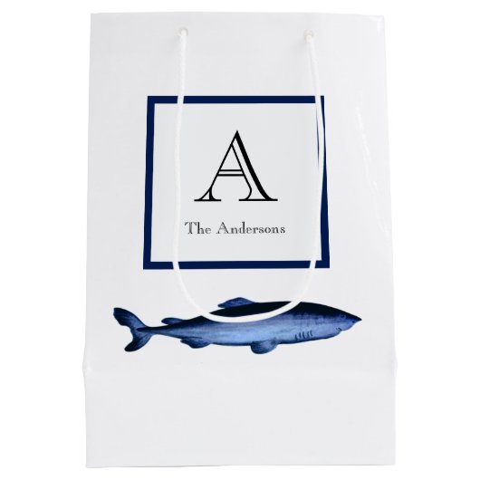 Sac Cadeau Moyen Marine côtière personnalisée requin bleu blanc (Dos)