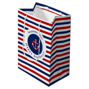 Sac Cadeau Moyen Marine marine Bleu Rouge Blanc rayures