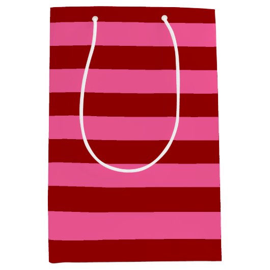 Sac Cadeau Moyen Maroon Rouge rose rayures Design (Devant)