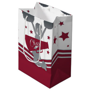 Sac Cadeau Moyen Maroon Silver Stars Cheer Cheer Party