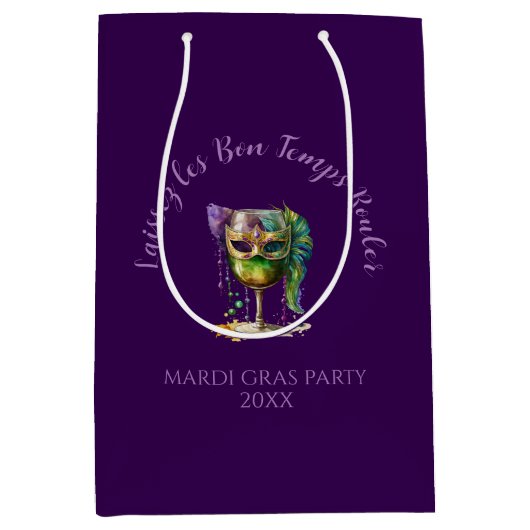 Sac Cadeau Moyen Masque de Mardi Gras Violet  (Devant)