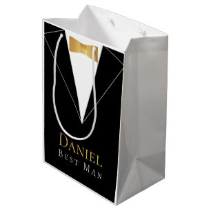 Sac Cadeau Moyen Meilleur Costume Noir Homme Elégant Faux Gold Foil