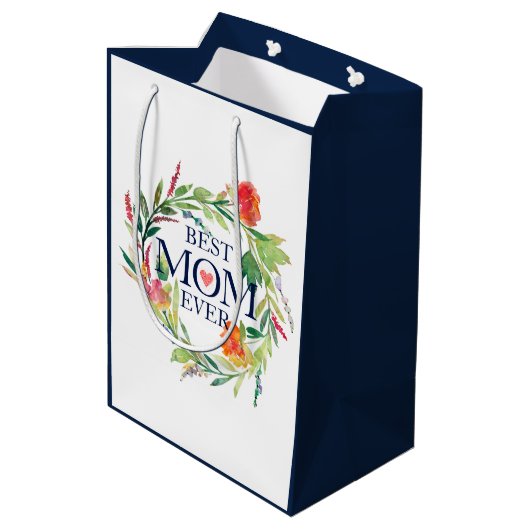 Sac Cadeau Moyen Meilleure Maman Fleurs jamais Design Bouquet (Dos Angle)