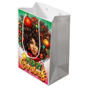 Sac Cadeau Moyen Melanin Christmas Black Queen Melanin Femme Noël