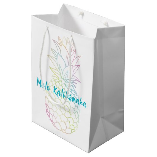 Sac Cadeau Moyen Mele Kalikimaka Ananas de Noël Tropical (Devant Angle)
