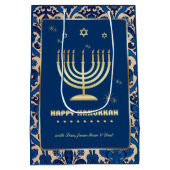 Sac Cadeau Moyen Menorah d'or | Nom personnalisé Hanoukka (Dos)