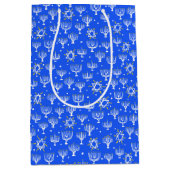 Sac Cadeau Moyen Menorah Star de David Hanoukka Motif bleu (Devant)