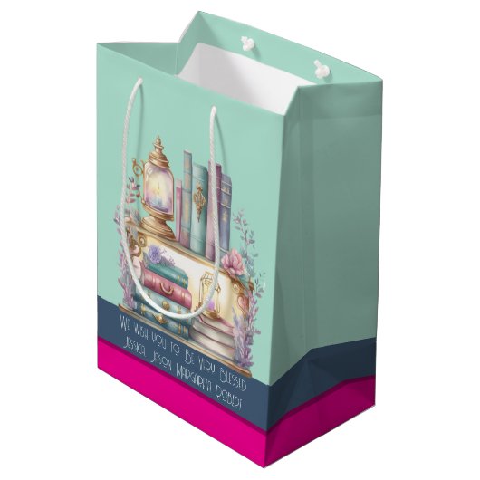 Sac Cadeau Moyen Menta magenta acier bleu libraires pastel (Dos Angle)