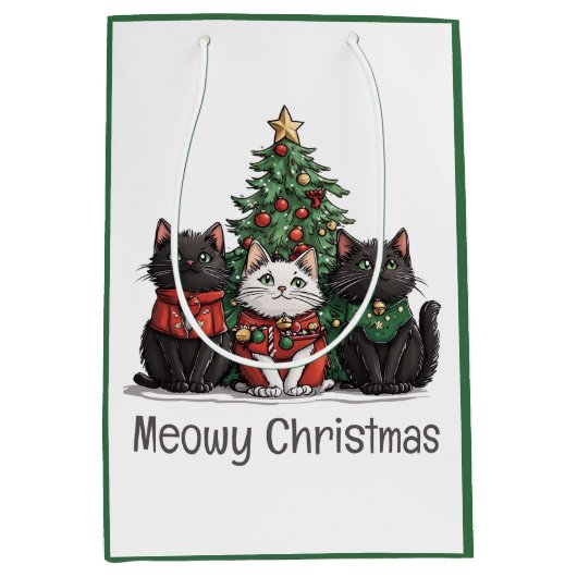 Sac Cadeau Moyen Meowy Christmas Cats Holiday Tree (Devant)